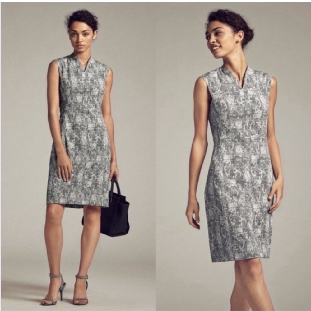 MM Lafleur Aditi Sleeveless Sheath Dress In Black Ivory Crackle, Size 8